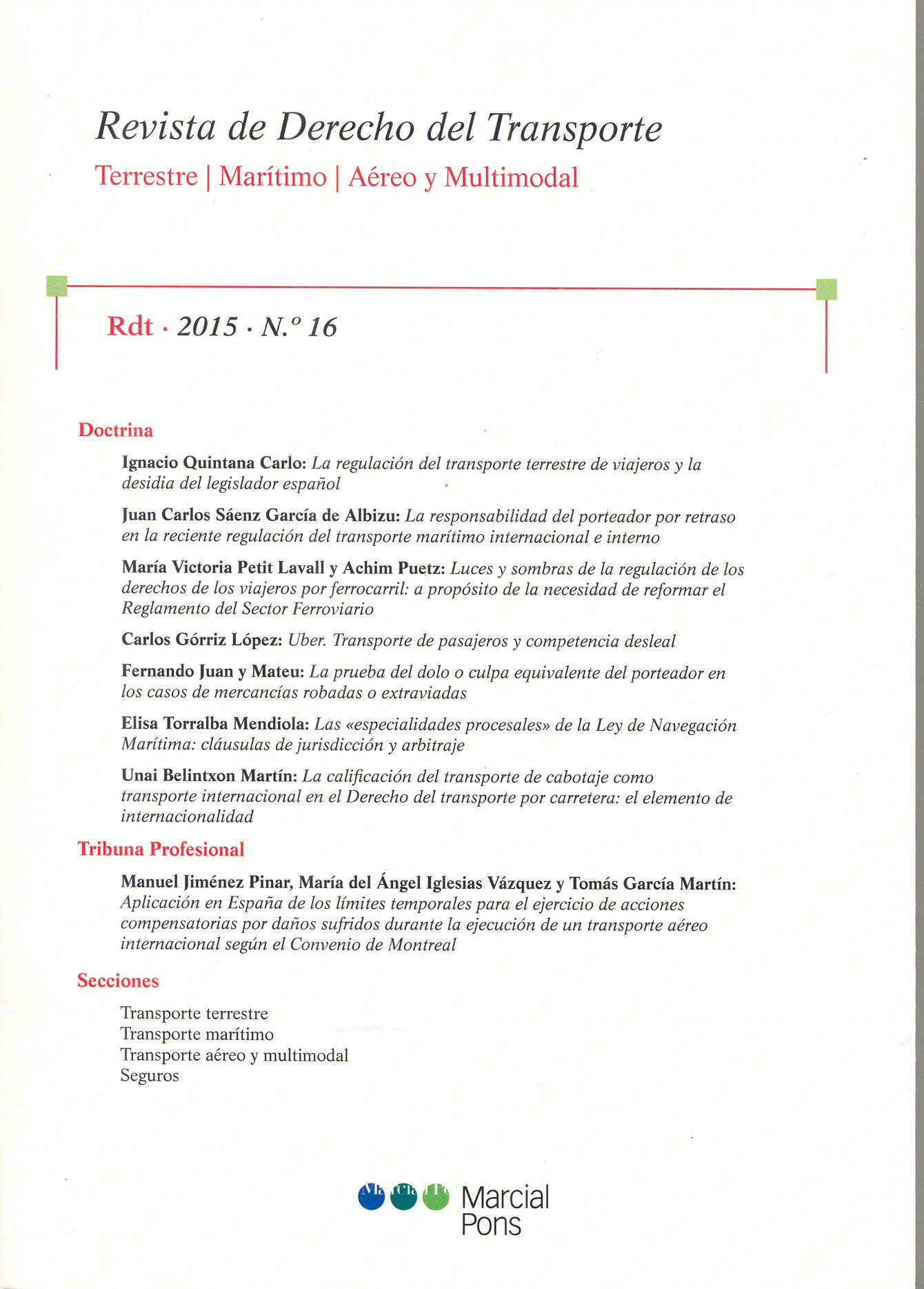 Revista de Derecho del Transporte, Nº16, año 2015