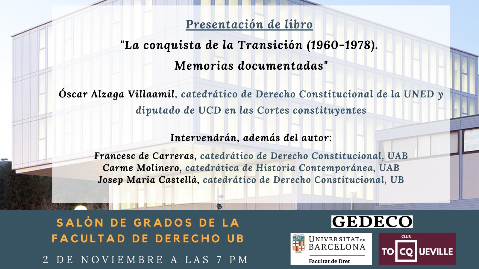 Presentación del libro "La conquista de la Transición (1960-1978). Memorias documentadas" de Óscar Alzaga Presentación del libro "La conquista de la Transición (1960-1978). Memorias documentadas" de Óscar Alzaga
