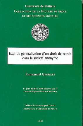 Essai de généralisation d'un Droit de retrait dans la société anonyme. 9782275026909